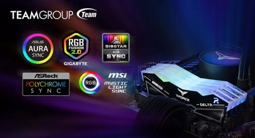 The TEAMGROUP T-FORCE DELTA RGB DDR5 memory module features an aluminum heat spreader with addressable RGB lighting.