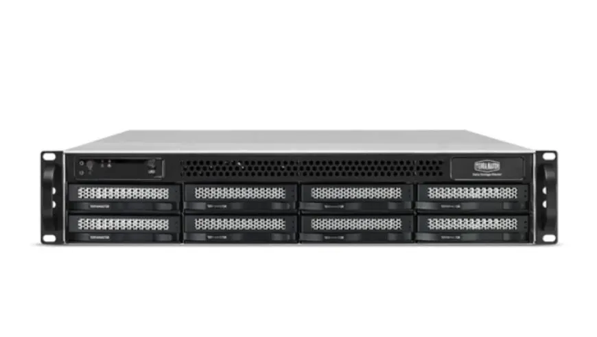 The device shown is a TerraMaster eight bay rackmount network attached storage unit for business and government use.