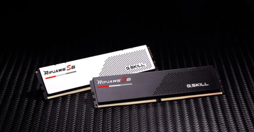 G.Skill Ripjaws S5 DDR5 memory modules feature a low-profile design and black aluminum heatsinks.