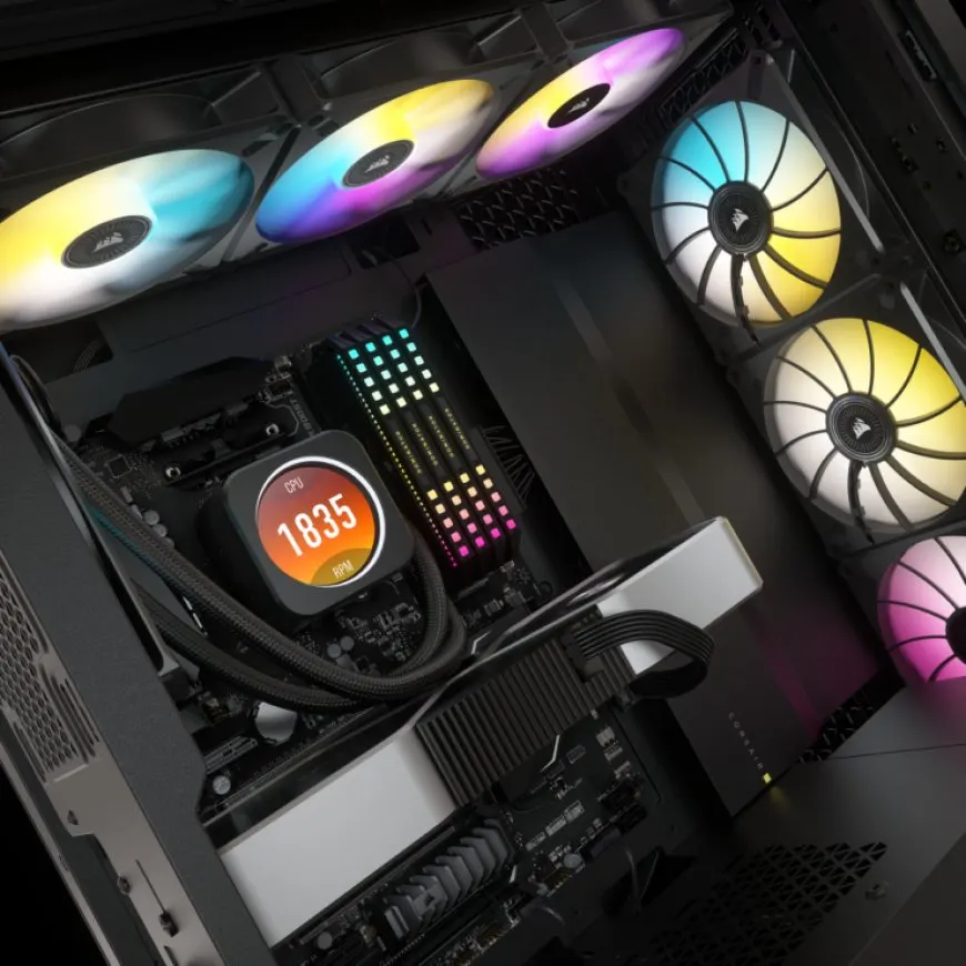 Corsair Elite AIO CPU cooler lineup with LCD panels, upgraded ML-Series fans, and iCUE Elite LCD add-on.
