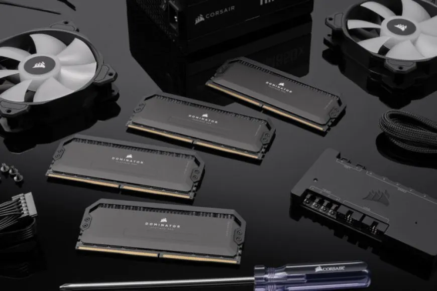 The Corsair Dominator Platinum RGB DDR5 memory modules feature a stealthy black design.