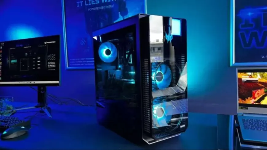 The black Acer Predator Orion 7000 gaming desktop computer features 12th generation Intel processors.