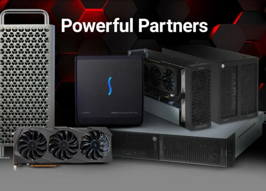Sonnet Technologies Thunderbolt eGPU enclosure containing an AMD Radeon RX 6900 XT graphics card.