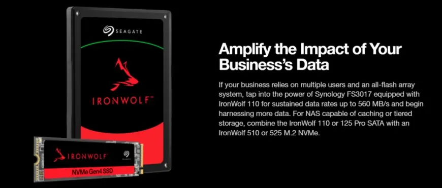 The Seagate IronWolf 525 500 GB Gen 4 M.2 SSD is shown on a white background.