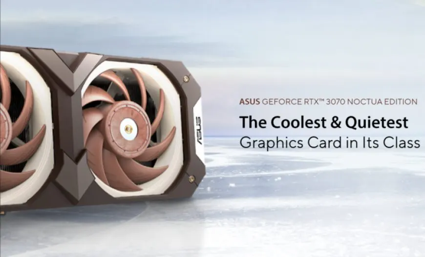 ASUS GeForce RTX 3070 Noctua OC Edition graphics card with Noctua's signature cream and brown design.