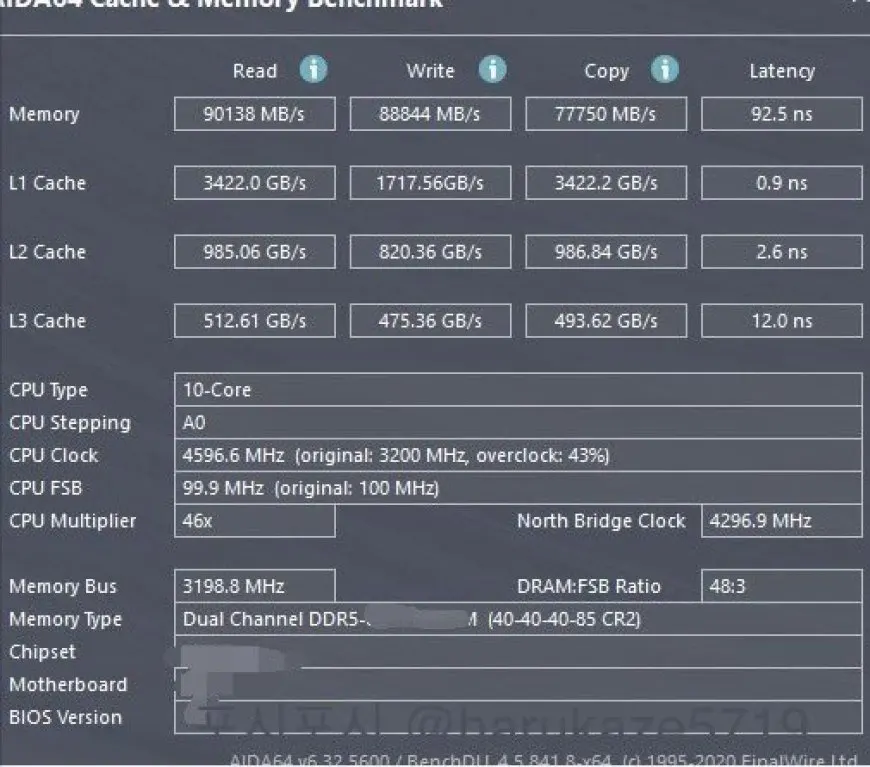 Chart shows surprisingly high latency results from Alder Lake testing with DDR5-6400 memory.