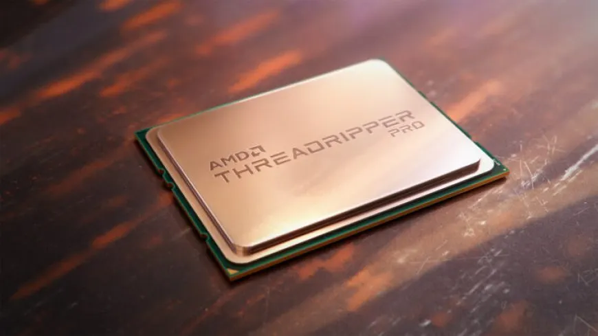 The AMD Ryzen Threadripper PRO 5995WX 64-core processor is mounted on a Sharkstooth platform motherboard.