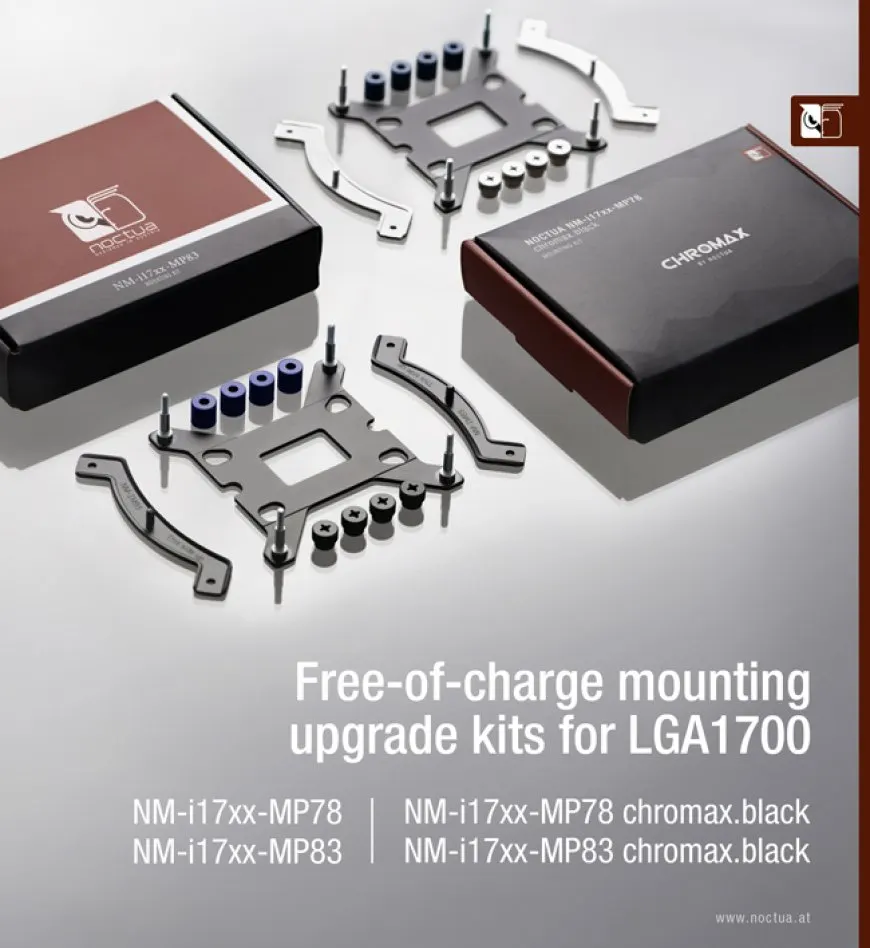 Noctua LGA1700 mounting upgrade kit box and components
