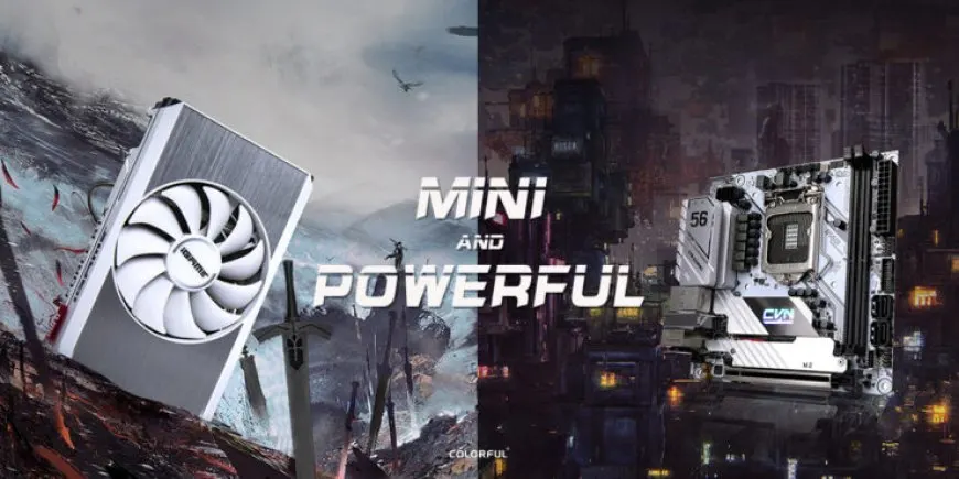 Colorful MINI-ITX motherboards and an RTX 3060 Mini OC GPU are displayed.