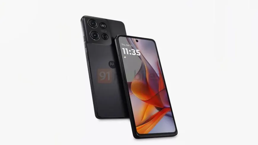 The Motorola Moto G75 render shows black and blue variants with specs including a 6.8 inch display and 50 megapixel camera.