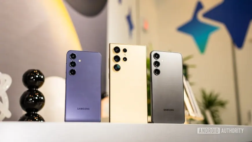 The Samsung Galaxy S25, S25 Plus, and S25 Ultra models are shown with their rumored design and hardware details.