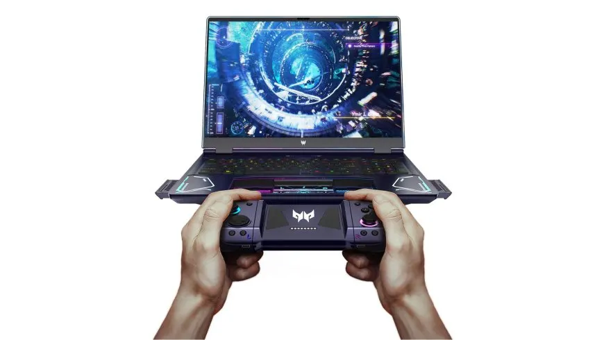 The Acer Predator Project DualPlay concept gaming laptop features a detachable controller system.