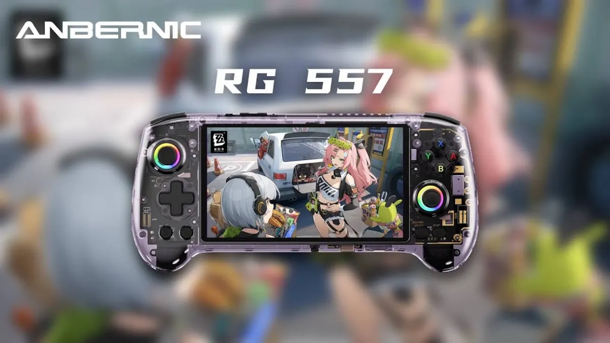 The ANBERNIC RG577 handheld gaming console features an OLED display and a MediaTek Dimensity 8300 processor.