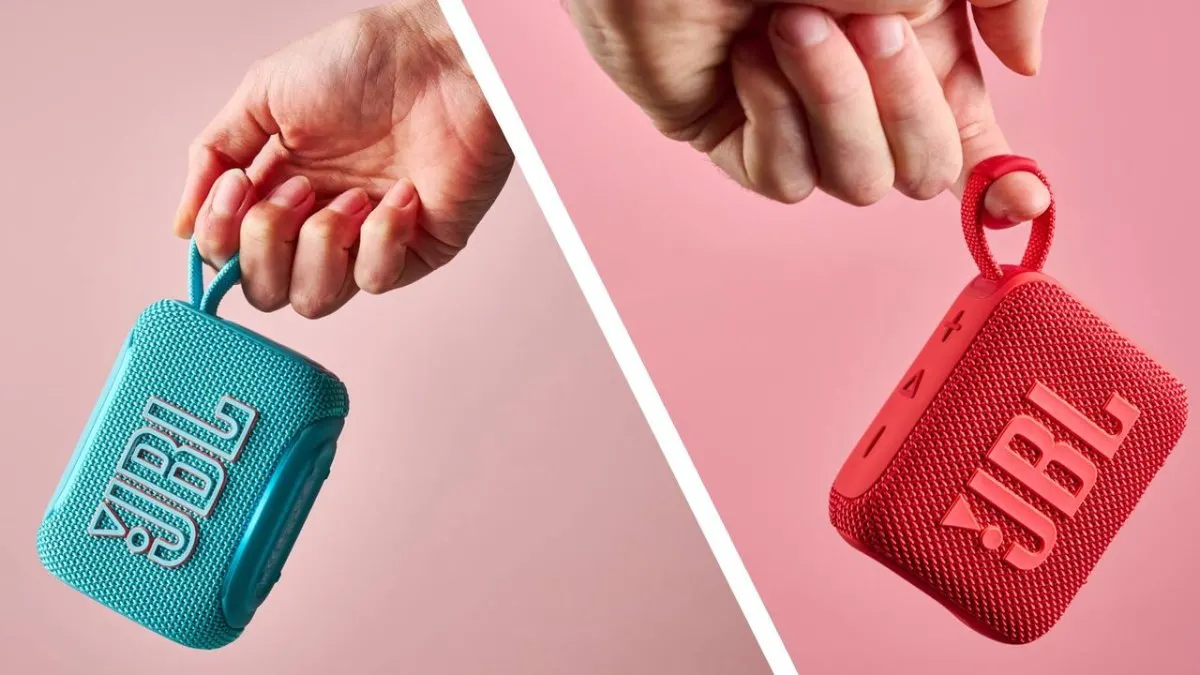The JBL Go 5 and Go 4 compact speakers are shown side by side for a direct physical comparison.