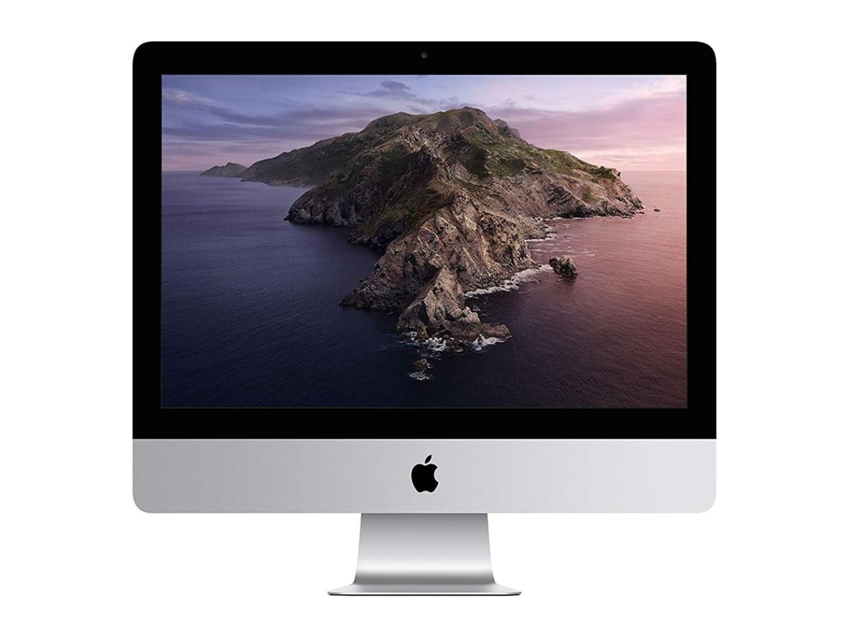 A refurbished 2019 Apple iMac desktop displays its 21.5-inch Retina 4K screen and silver stand.