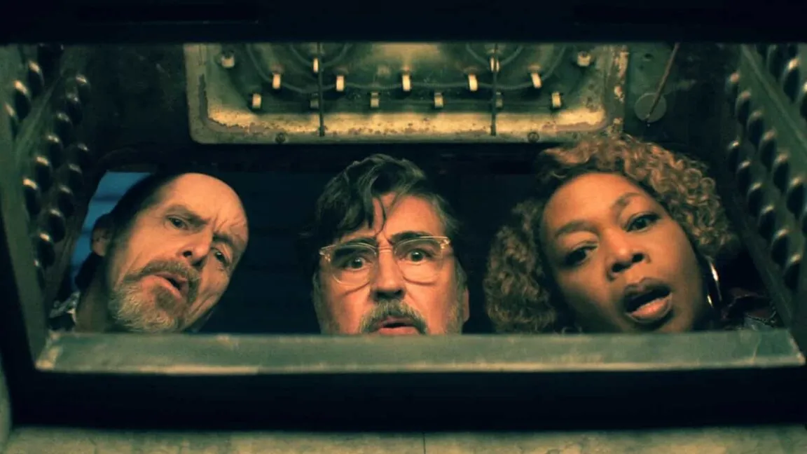 Promotional still from The Boroughs showing residents in a retirement community setting amid supernatural mystery themes.