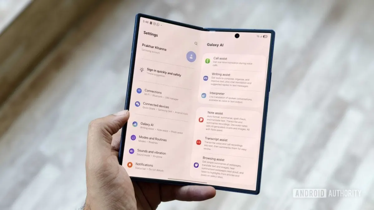 Samsung Galaxy Z Fold 8 render emphasizing extreme thinness and simplified front design