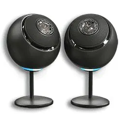 Creative Pebble Nova desktop speakers feature coaxial driver technology and metal mounting stands.
