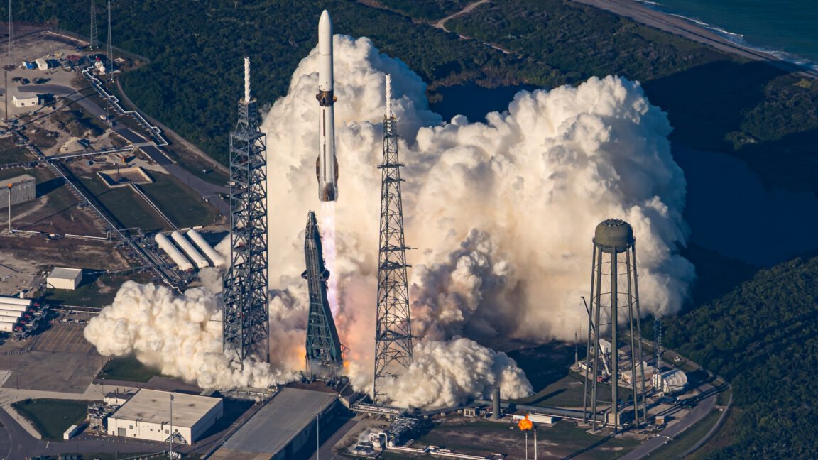 The damaged Blue Origin New Glenn rocket remains at the Florida launch site after a static fire test failure.