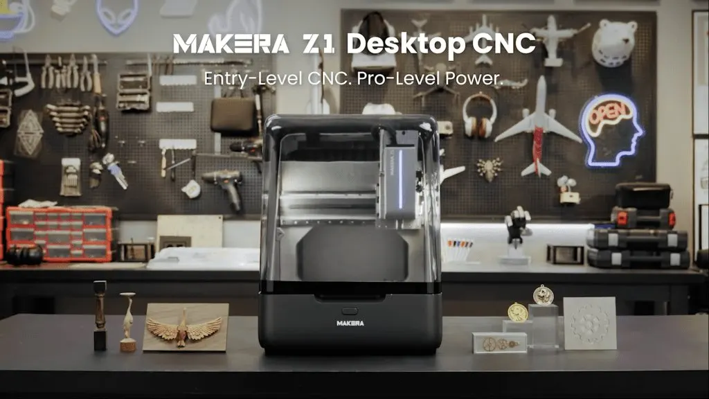 A compact desktop CNC machine precisely carves a prototype component for rapid fabrication.