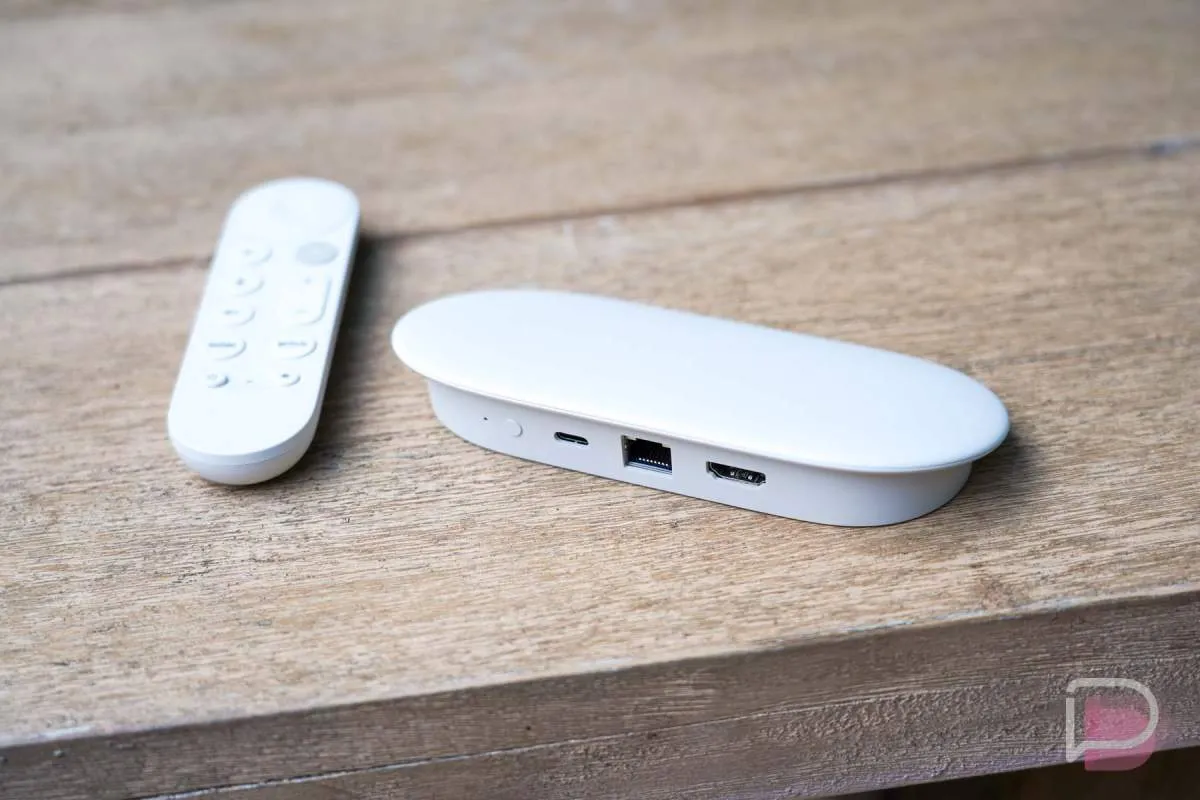 Google TV Streamer hardware unit displayed with Google Play Points discount details