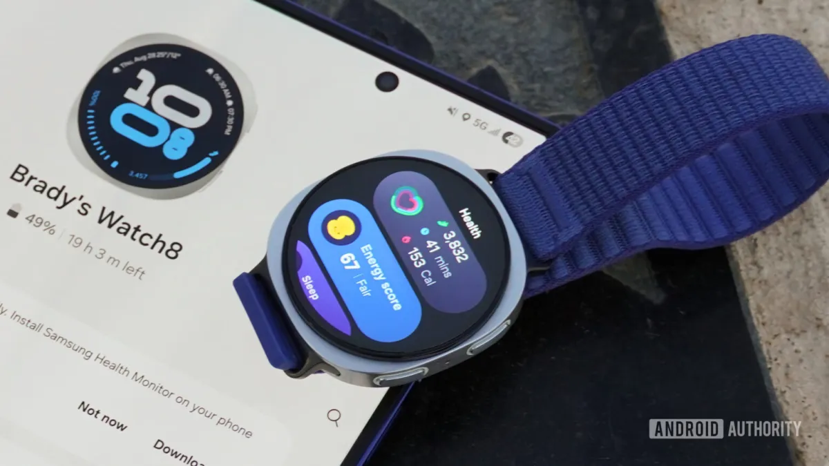 The Galaxy Watch interface displays AI-generated health insights from the One UI 9 beta update.
