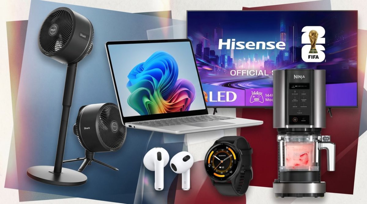 The banner displays discounted electronics and home appliances from the Currys bank holiday sale.