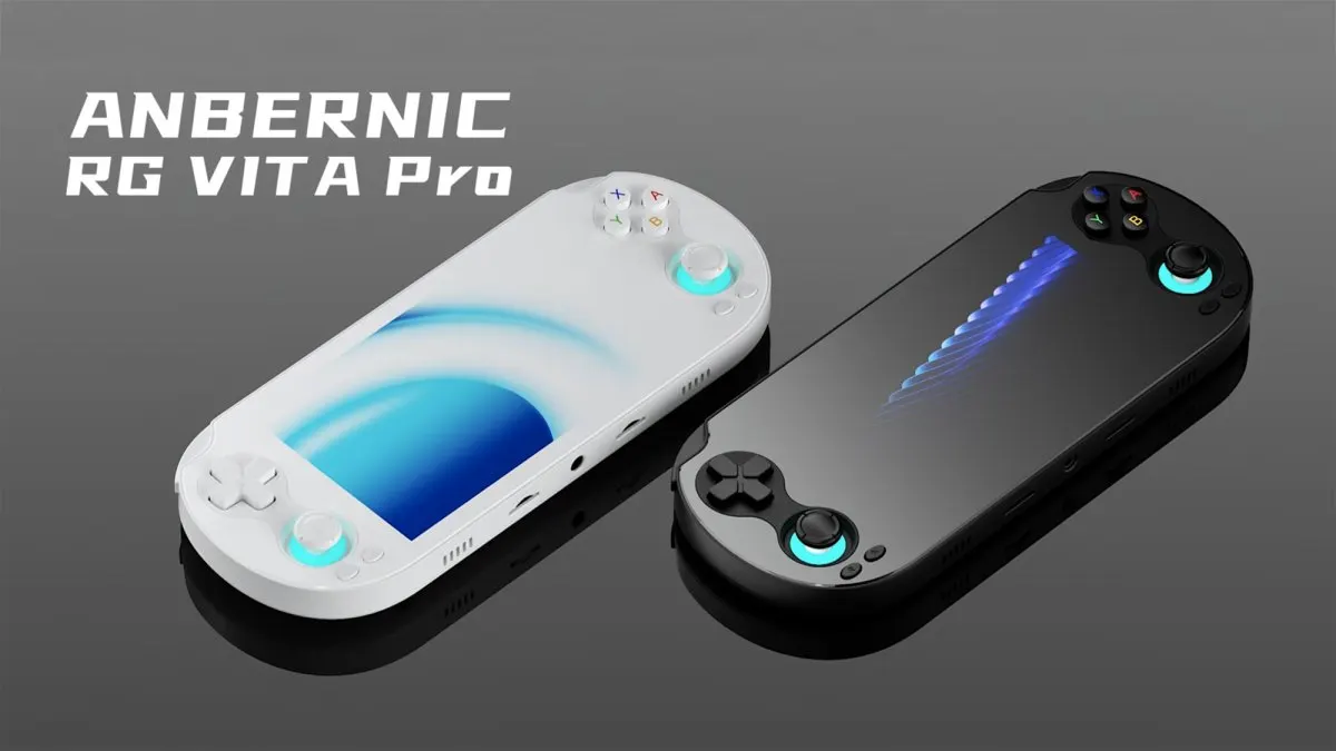The Anbernic RG Vita Pro handheld console displays the Google Play Store interface.