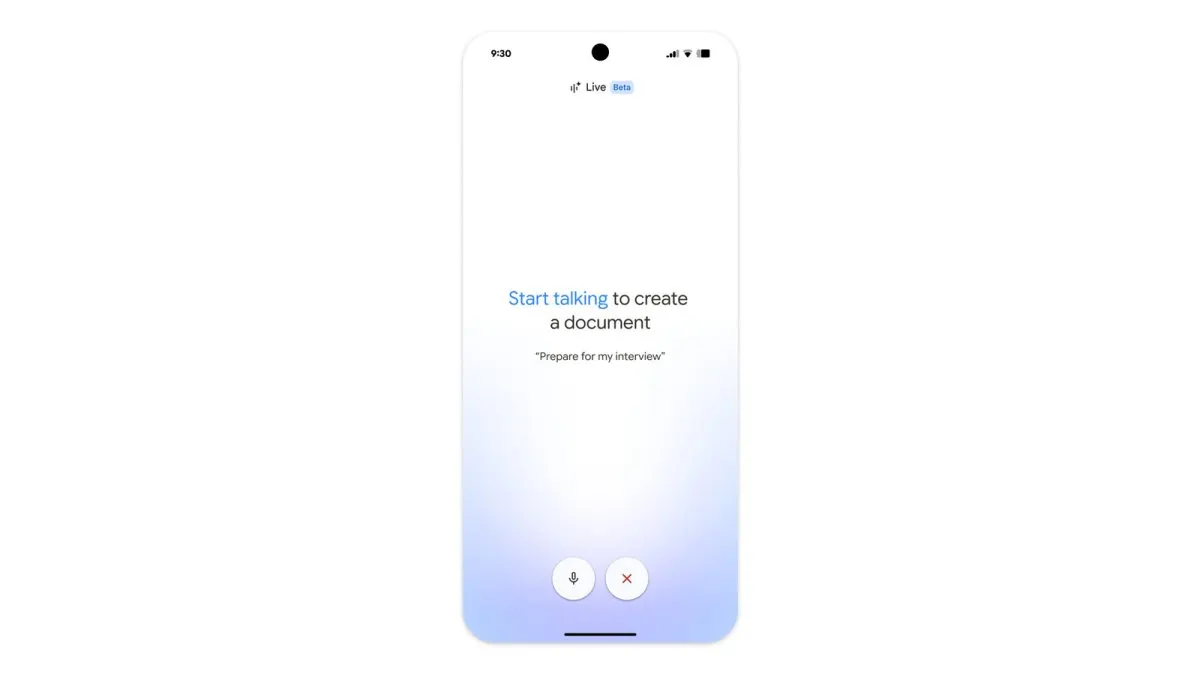 Google Live AI across Gmail, Docs, and Keep for querying inboxes, structuring documents via voice, and organizing reminders.