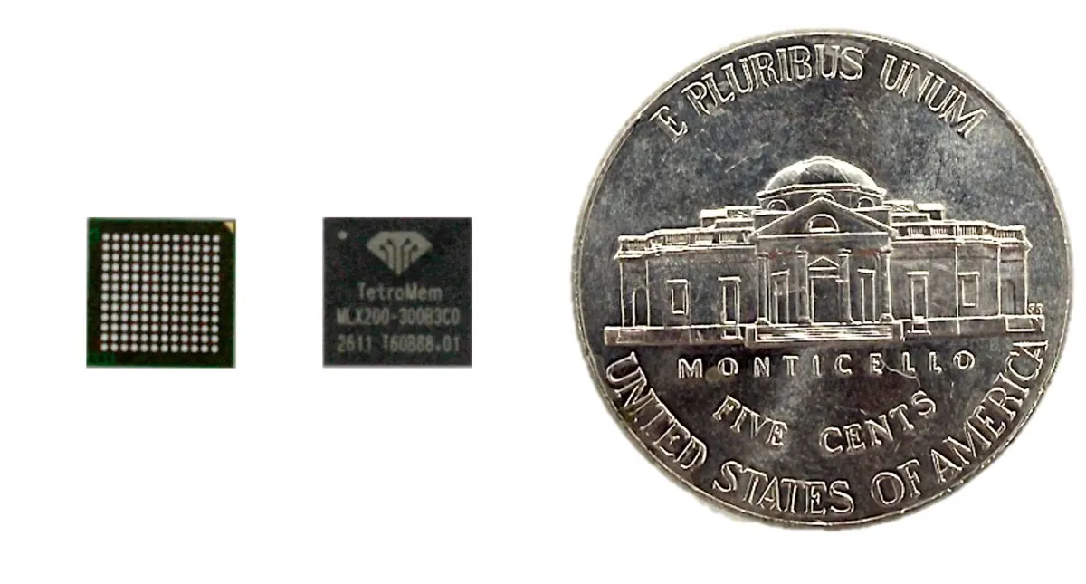 The MLX200 system-on-chip silicon die utilizes a 22 nanometer process for analog in-memory computing.