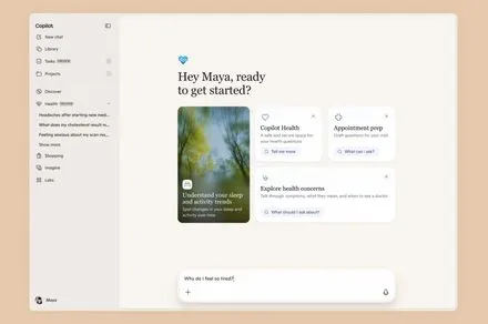 Microsoft Copilot Health dashboard displaying consolidated medical records and wearable data analytics