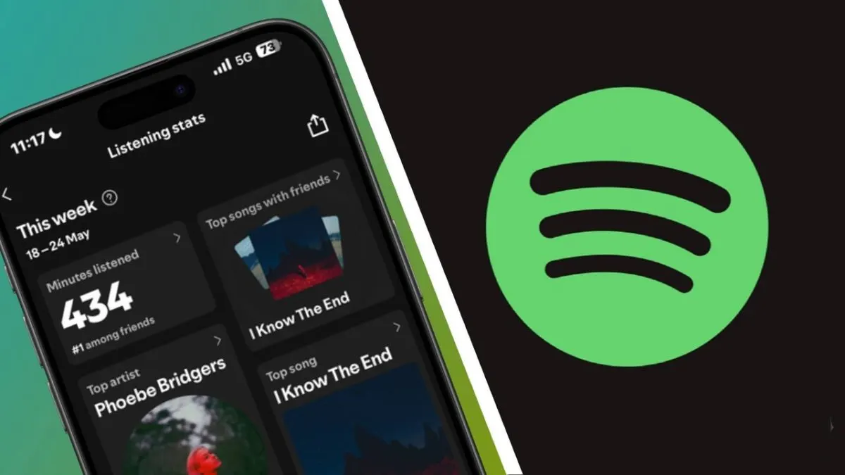 Spotify Listening Stats screen showing a side by side comparison of weekly music listening habits between friends