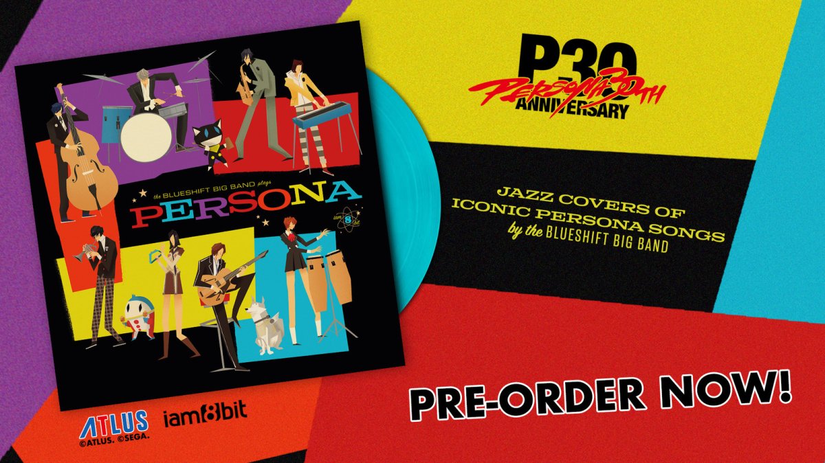 The vinyl cover displays mid-century inspired artwork for the Persona 30th Anniversary Jazz Album collection.