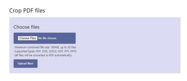 Web interface displaying a PDF document with adjustable cropping margins