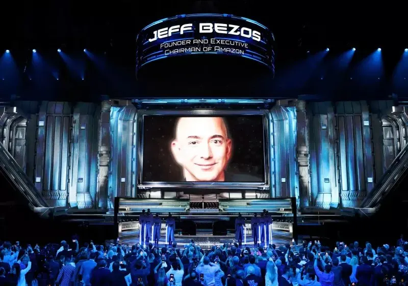 Jeff Bezos addressing concerns about an artificial intelligence market bubble on CNBC.