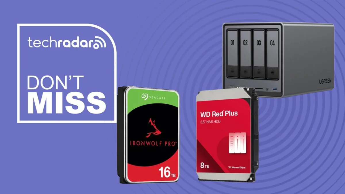 Seagate IronWolf and WD Red hard drives are displayed together for a network storage sale.