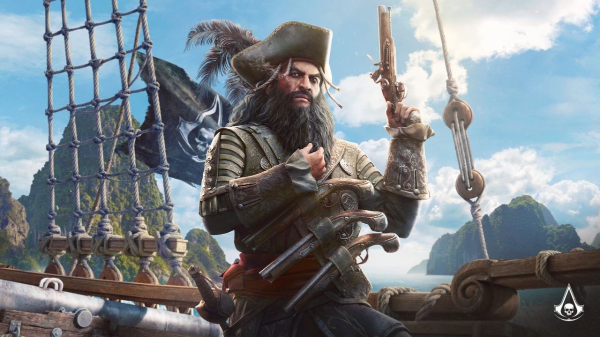 The scene shows Assassin's Creed Black Flag Resynced gameplay with modernized combat and expanded pirate missions.