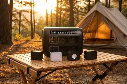 Modular power components are arranged together to provide portable outdoor energy.