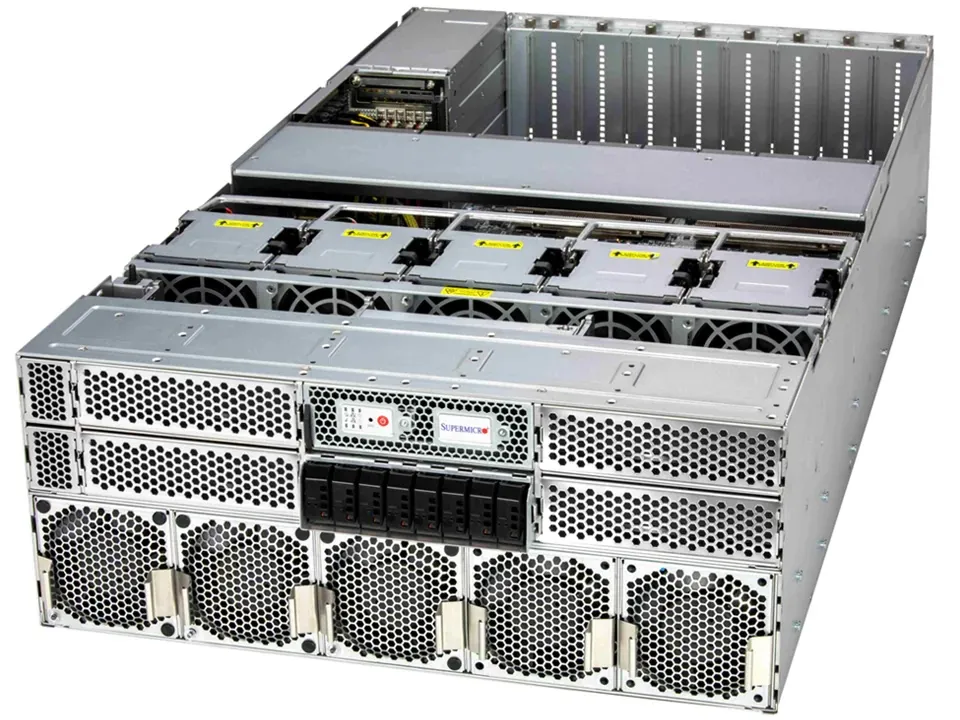 Liquid-cooled server racks housing NVIDIA Blackwell GPUs for sustainable AI cloud infrastructure.