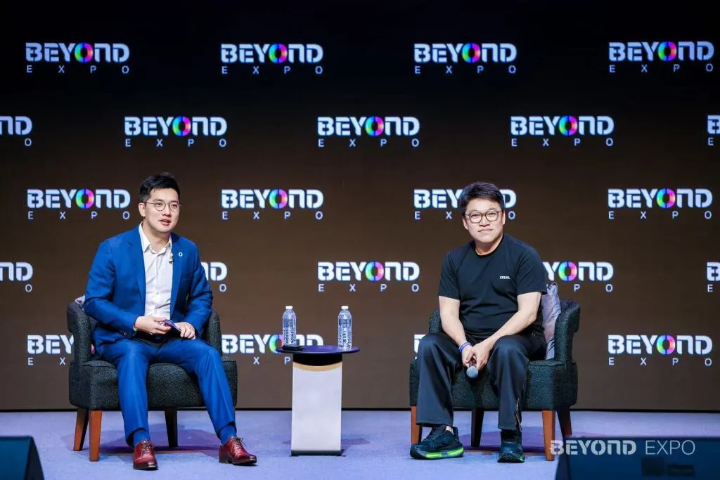XREAL CEO discusses artificial intelligence glasses at a BEYOND Expo 2026 presentation.