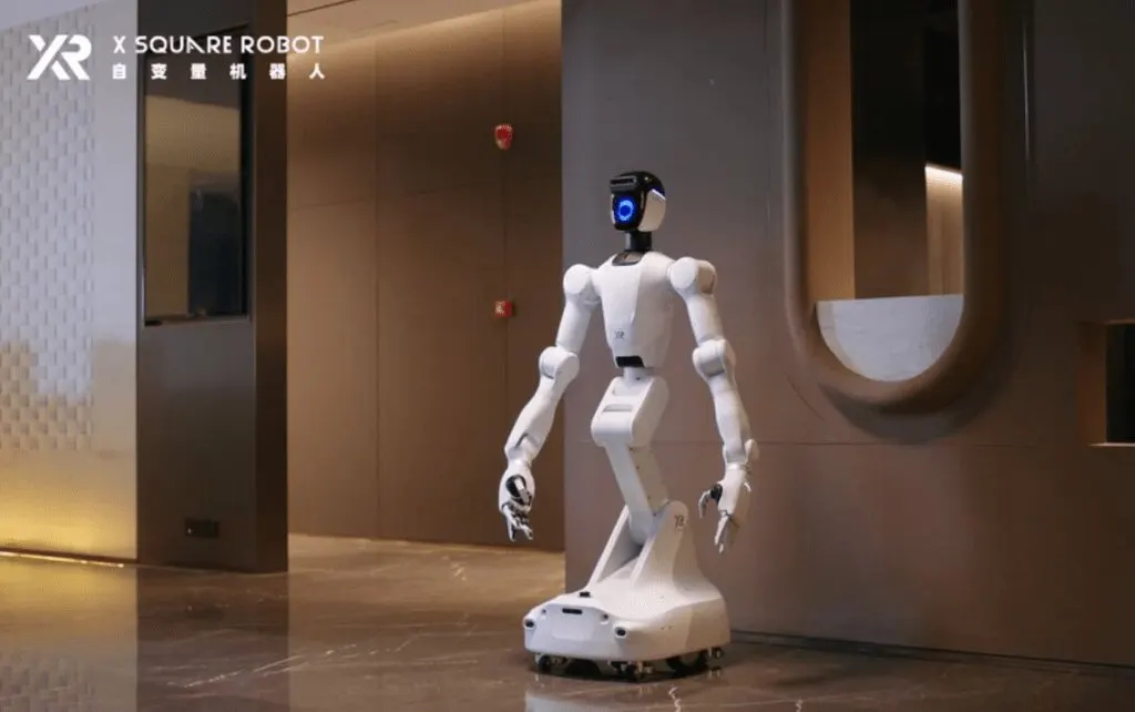 X Square humanoid robot prototype standing in a laboratory setting