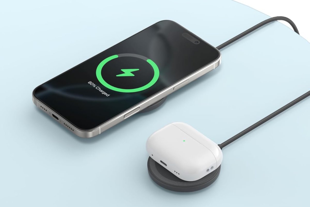 Two Anker Qi2 certified magnetic wireless chargers are arranged for display.