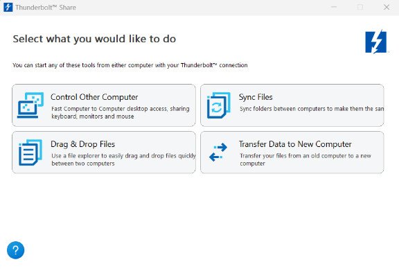 Two Windows 11 computers connect directly via a Thunderbolt cable to share files and peripherals.