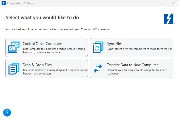 Two Windows 11 computers connect directly via a Thunderbolt cable to share files and peripherals.