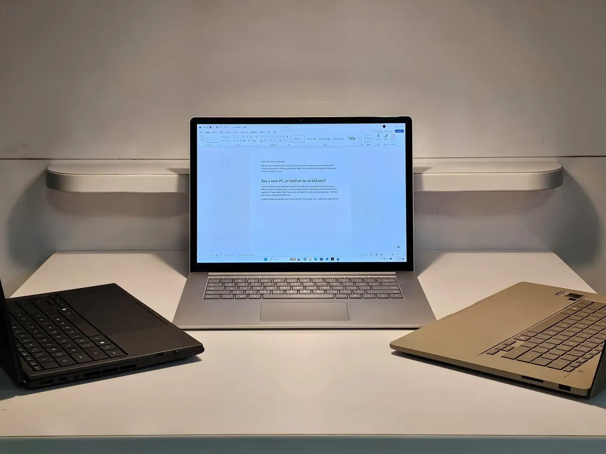 A seven year old laptop undergoes productivity testing alongside a contemporary model.