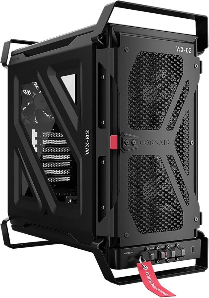 The Corsair Warthog RS mid-tower PC case features a perforated front panel and internal mounting rails.