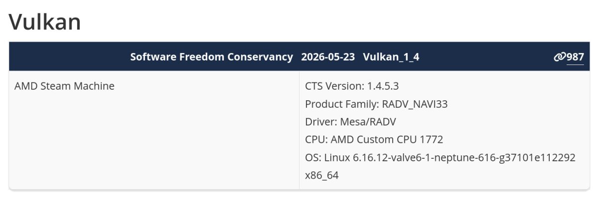Valve Steam Machine Vulkan Compliance Database Entry Analysis