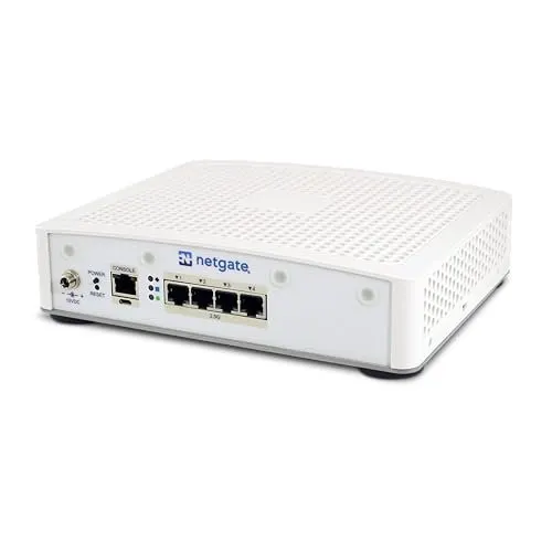 A dedicated firewall appliance manages network traffic for a residential setup.