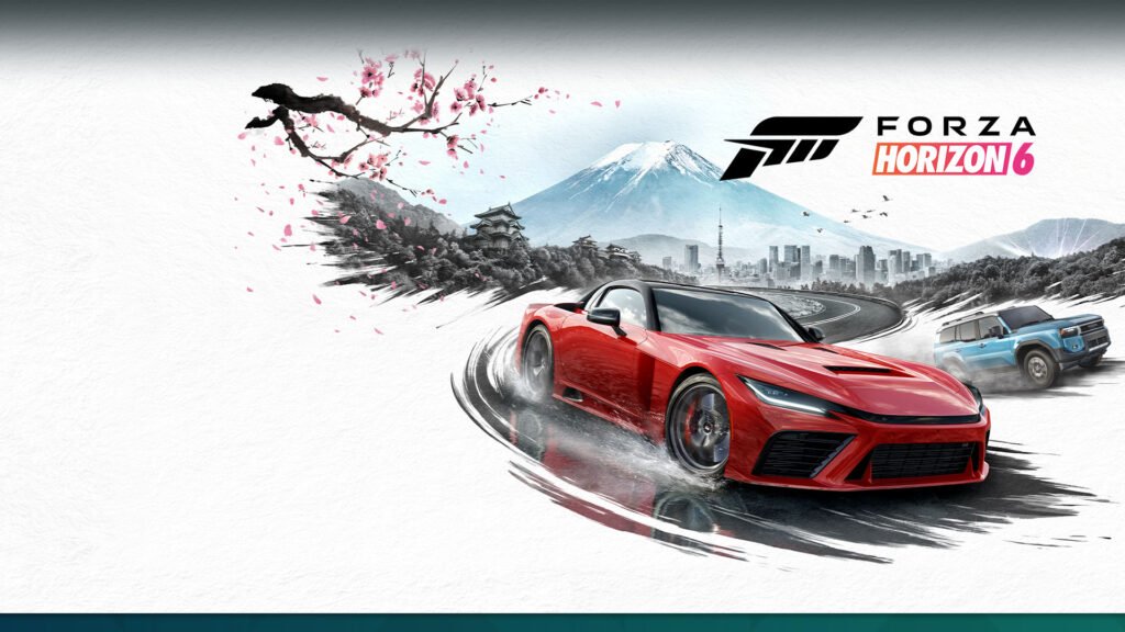 Forza Horizon 6 gameplay demonstrates frame pacing issues alongside system performance monitoring tools.