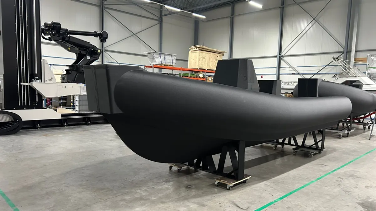 This six-meter 3D-printed naval vessel uses recycled plastic and volcanic basalt fiber for radar stealth and rapid deployment